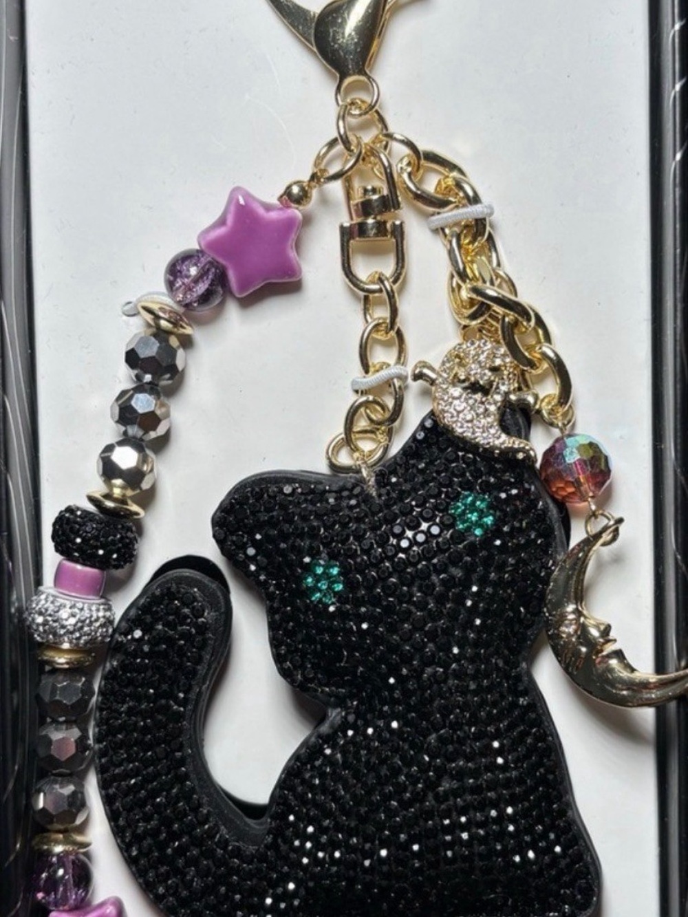 EYE CANDY LOS ANGELES Black Cat Rhinestone Keychain Charm